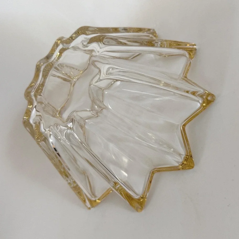 Vintage Star Starburst Glass Bowl Copper Rim Pressed Glass Candy‎ Trinket Dish